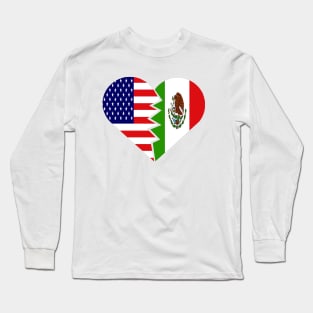 Mexico Flag USA Flag Spanish Mexico Mexican Food Latino Culture Long Sleeve T-Shirt